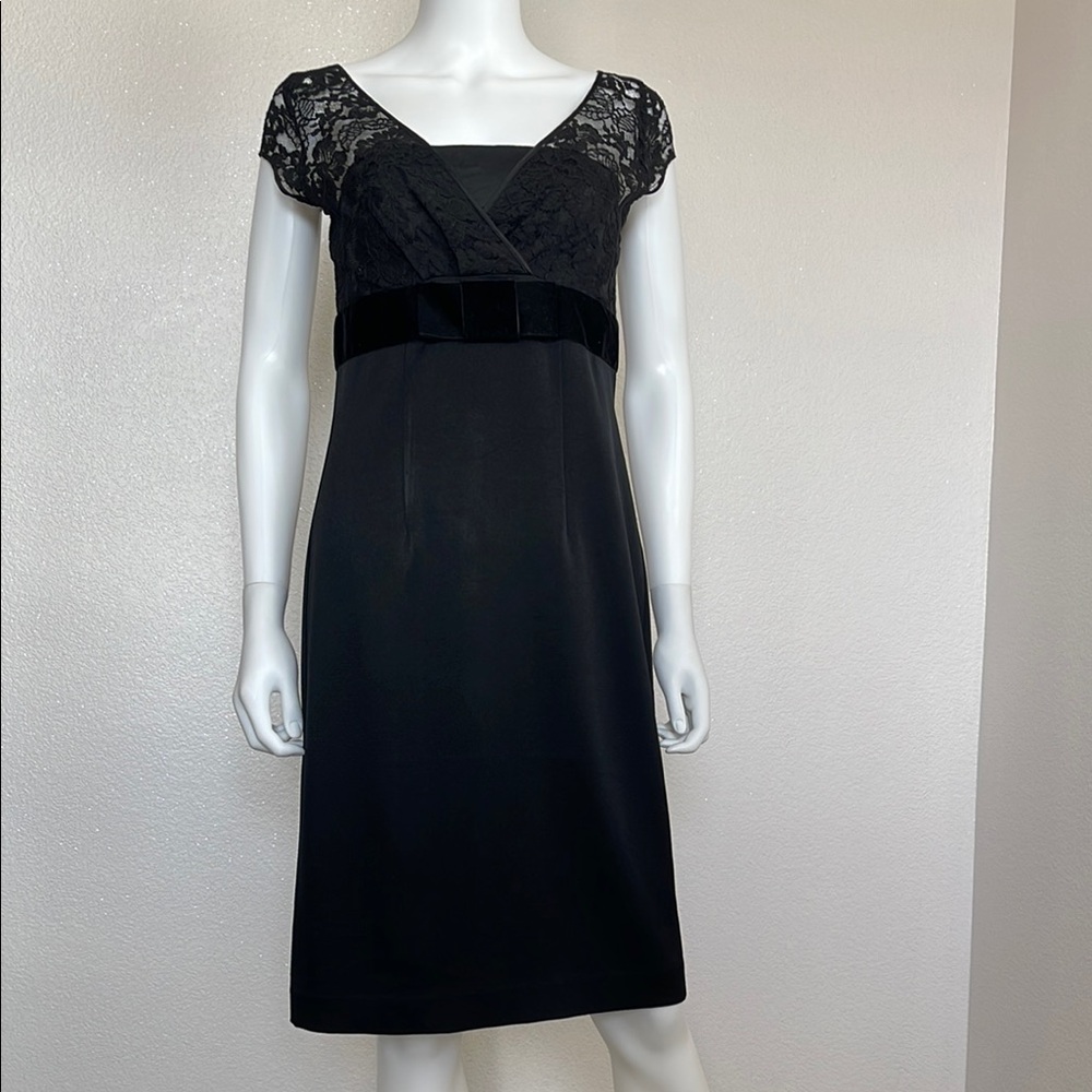 Banana Republic Black Sheath Dress V-Neck Flutter Lace Sleeves